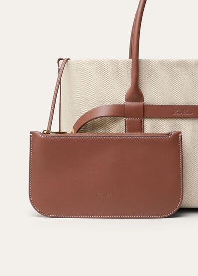 GHIERA SHOPPER SMALL NATURAL CANVAS ROUNDED CALF