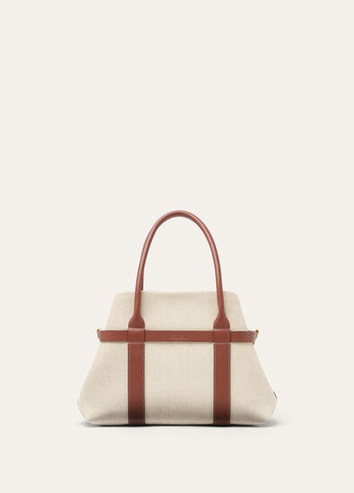 GHIERA SHOPPER SMALL NATURAL CANVAS ROUNDED CALF