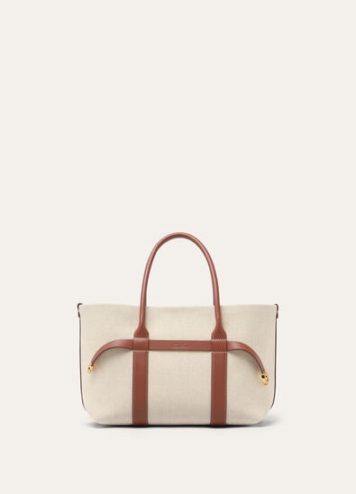 GHIERA SHOPPER SMALL NATURAL CANVAS ROUNDED CALF