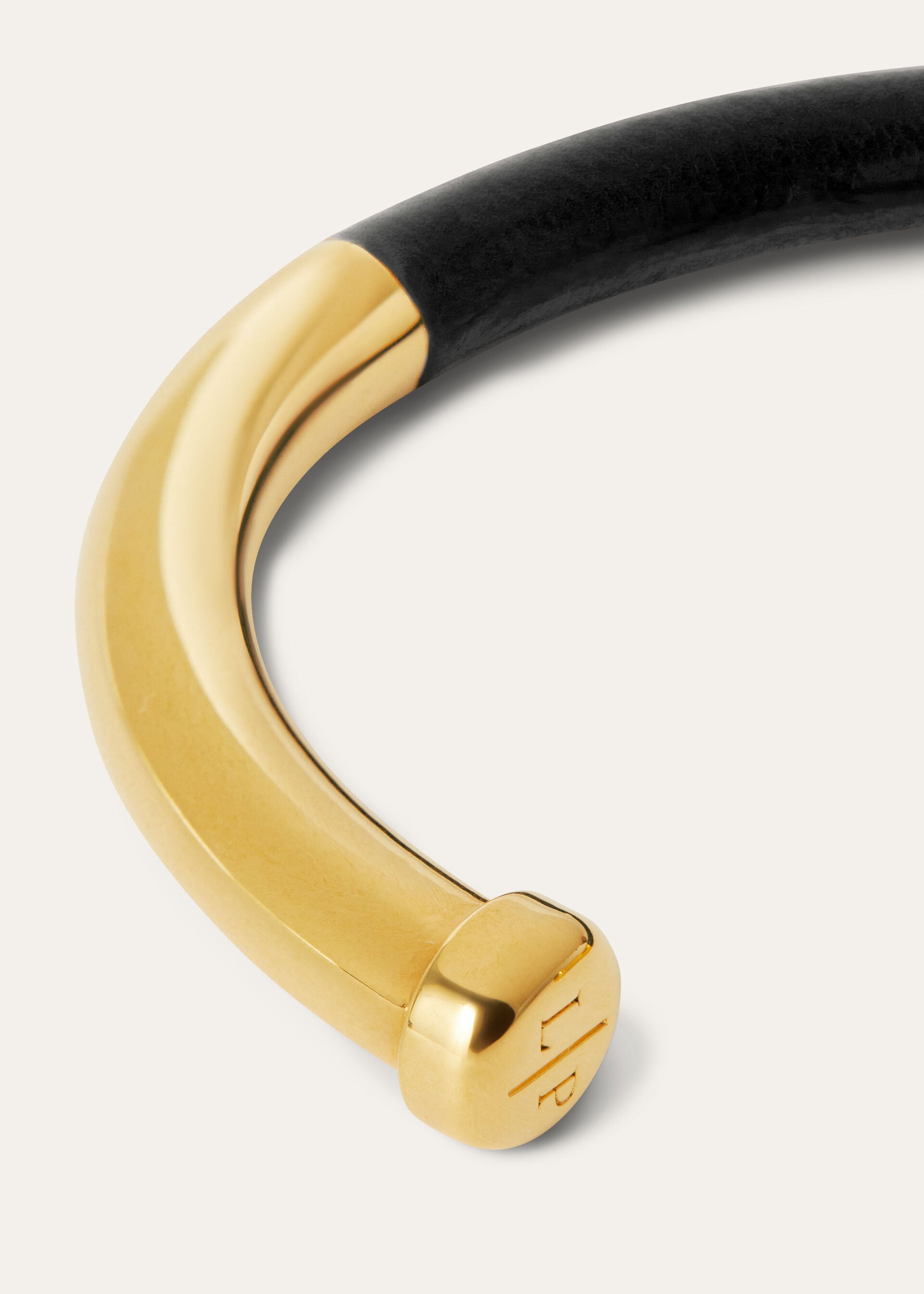 LEATHER COVERED OPEN-CUFF BRACELET ROUNDED CALF
