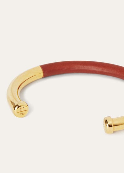 LEATHER COVERED OPEN-CUFF BRACELET ROUNDED CALF