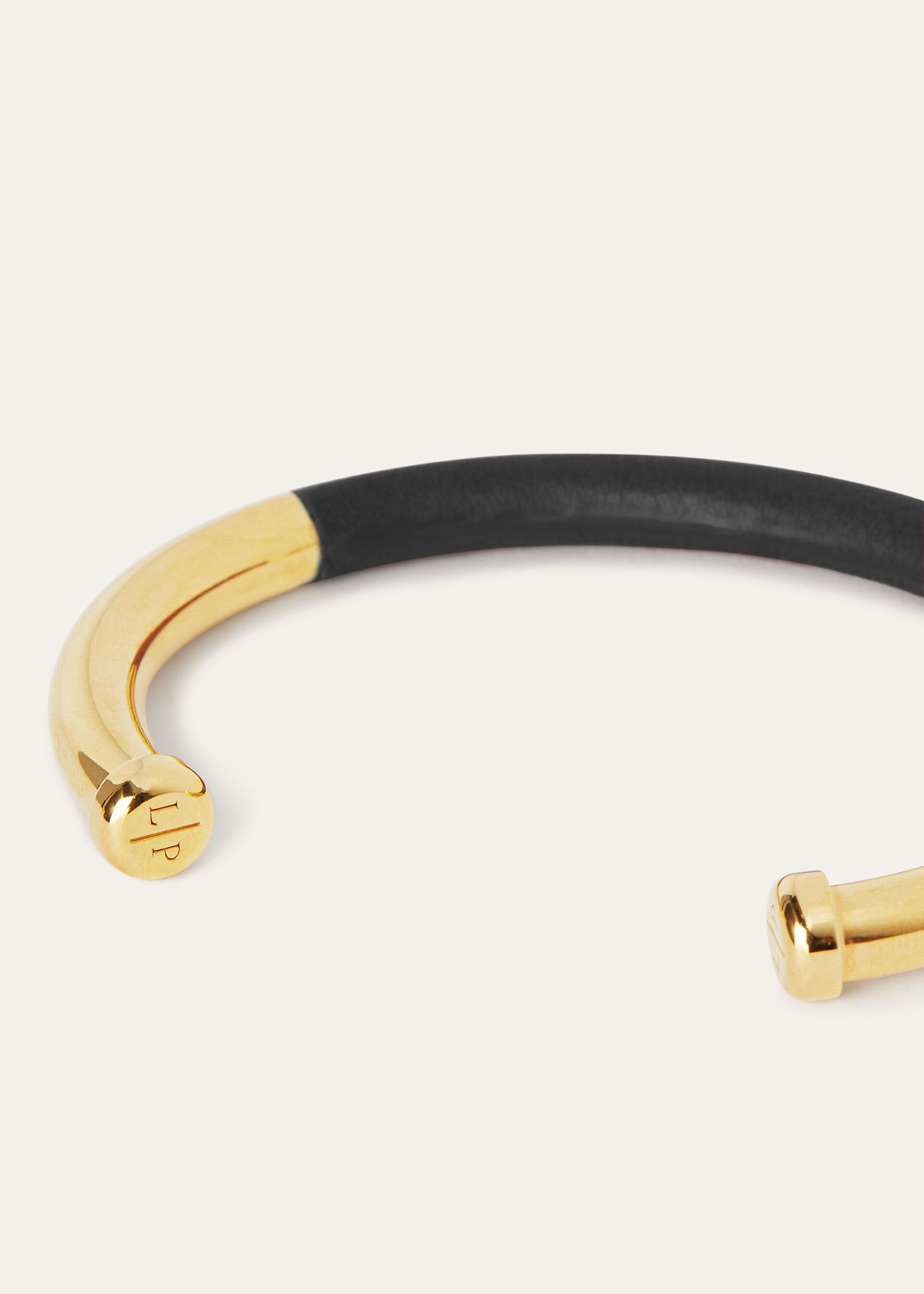 LEATHER COVERED OPEN-CUFF BRACELET ROUNDED CALF