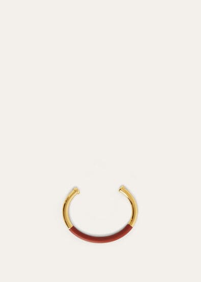 LEATHER COVERED OPEN-CUFF BRACELET ROUNDED CALF