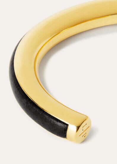 CUFF BRACELET WITH LEATHER INLAY ROUNDED CALF