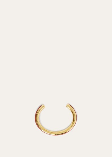 CUFF BRACELET WITH LEATHER INLAY ROUNDED CALF