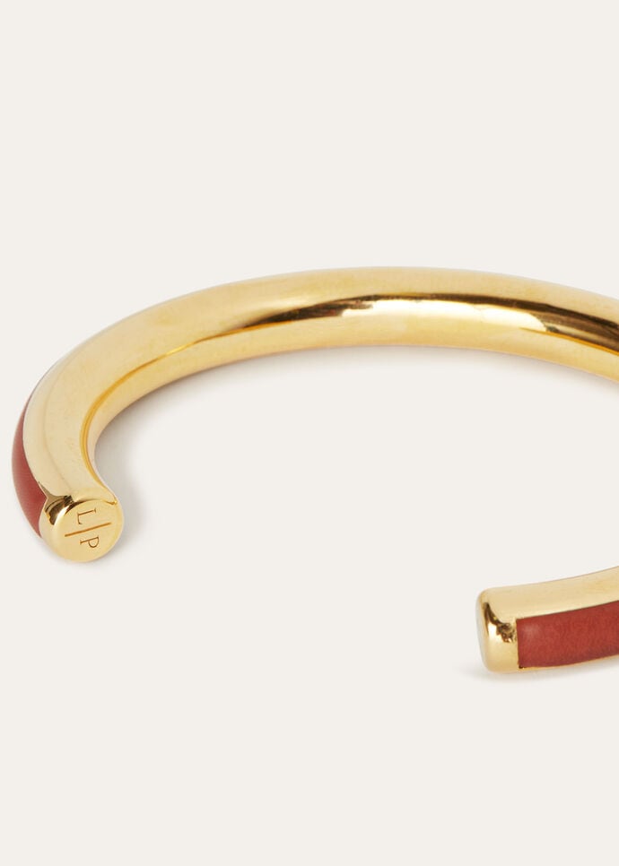 CUFF BRACELET WITH LEATHER INLAY ROUNDED CALF_FAO8500_P0AR_3