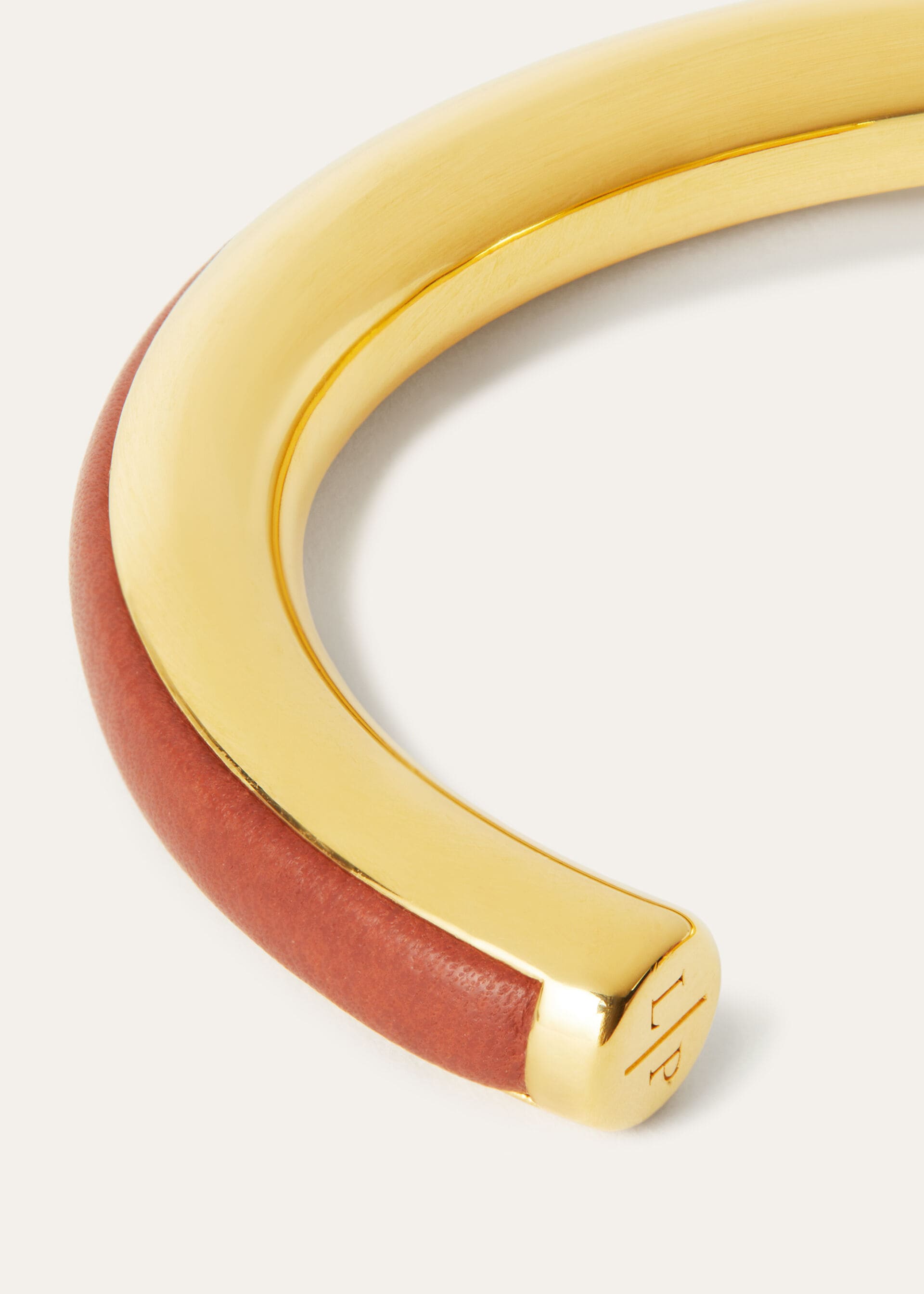 CUFF BRACELET WITH LEATHER INLAY ROUNDED CALF