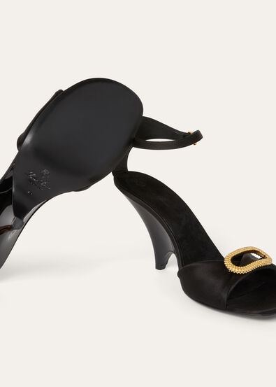 OLYMPIA BUCKLE JEWEL HEELED SANDAL SATIN