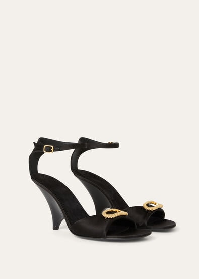 OLYMPIA BUCKLE JEWEL HEELED SANDAL SATIN