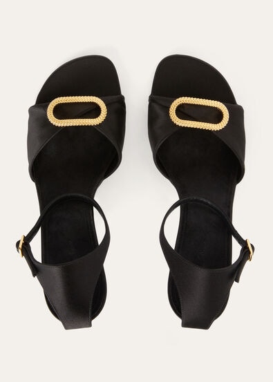 OLYMPIA BUCKLE JEWEL HEELED SANDAL SATIN