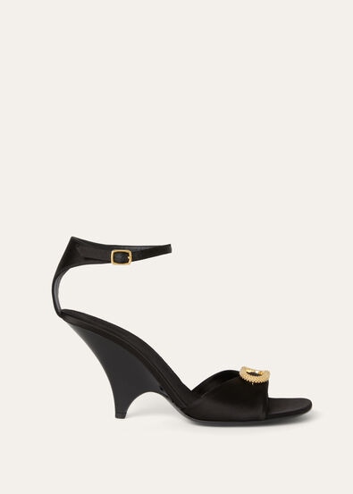 OLYMPIA BUCKLE JEWEL HEELED SANDAL SATIN