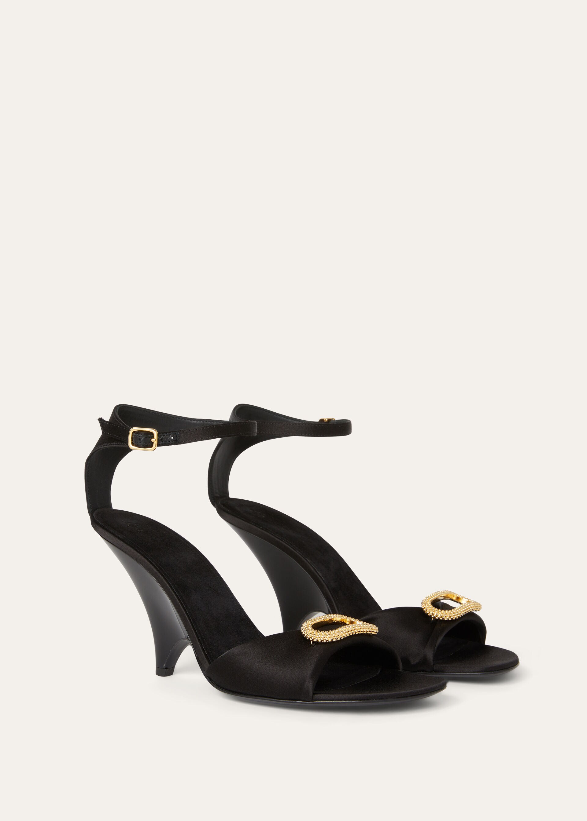 OLYMPIA BUCKLE JEWEL HEELED SANDAL SATIN