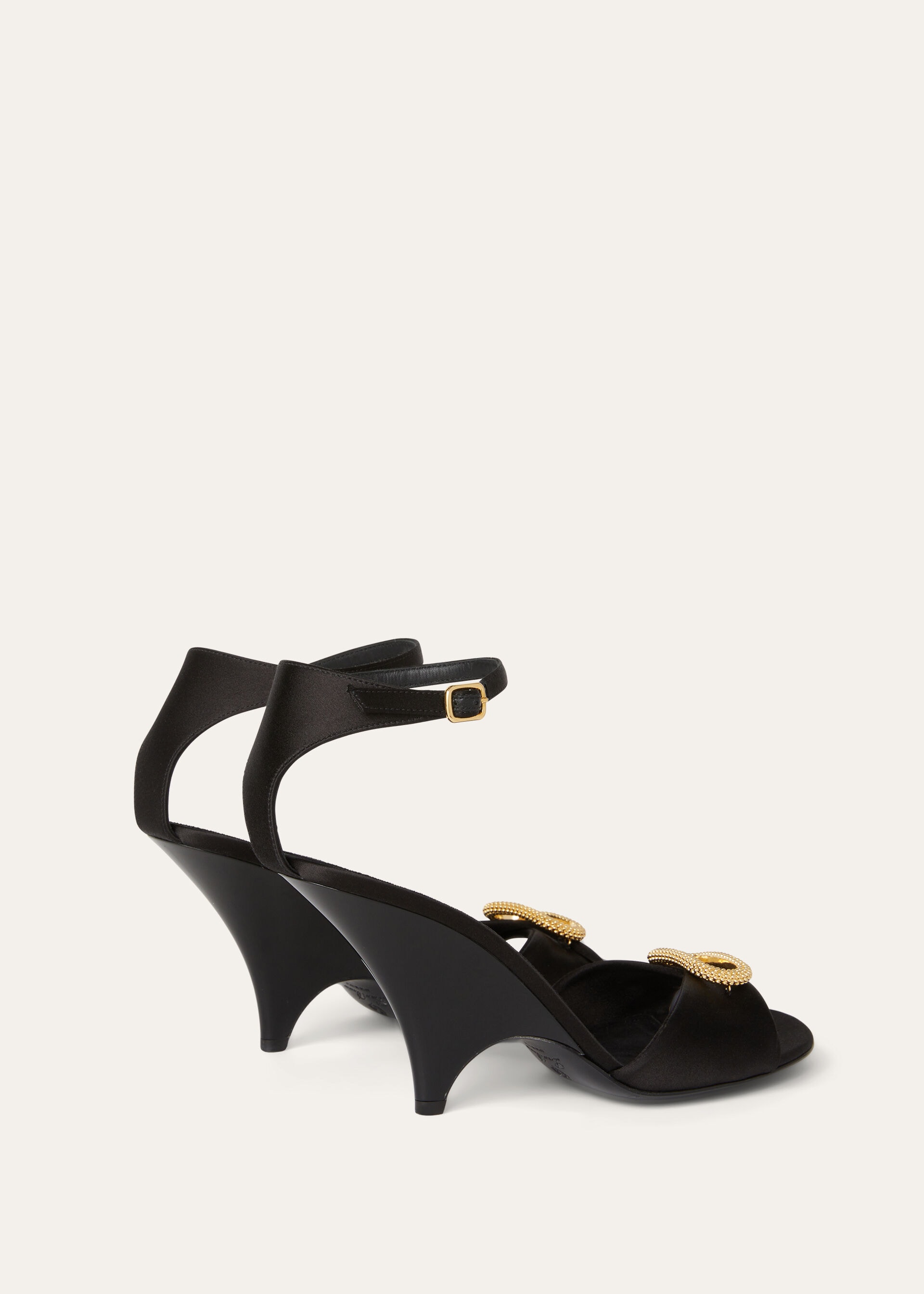 OLYMPIA BUCKLE JEWEL HEELED SANDAL SATIN