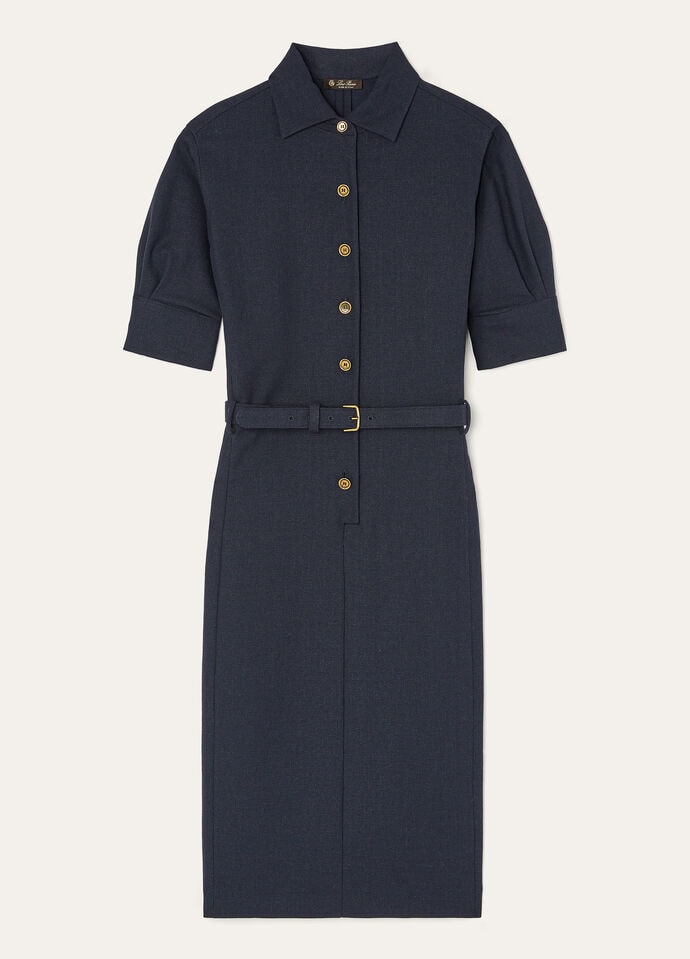 ワンピース LORO PIANA CARMEN DRESS WITH BELT Carmen Dress Linen, Virgin Wool Navy Blue | Loro Piana IT