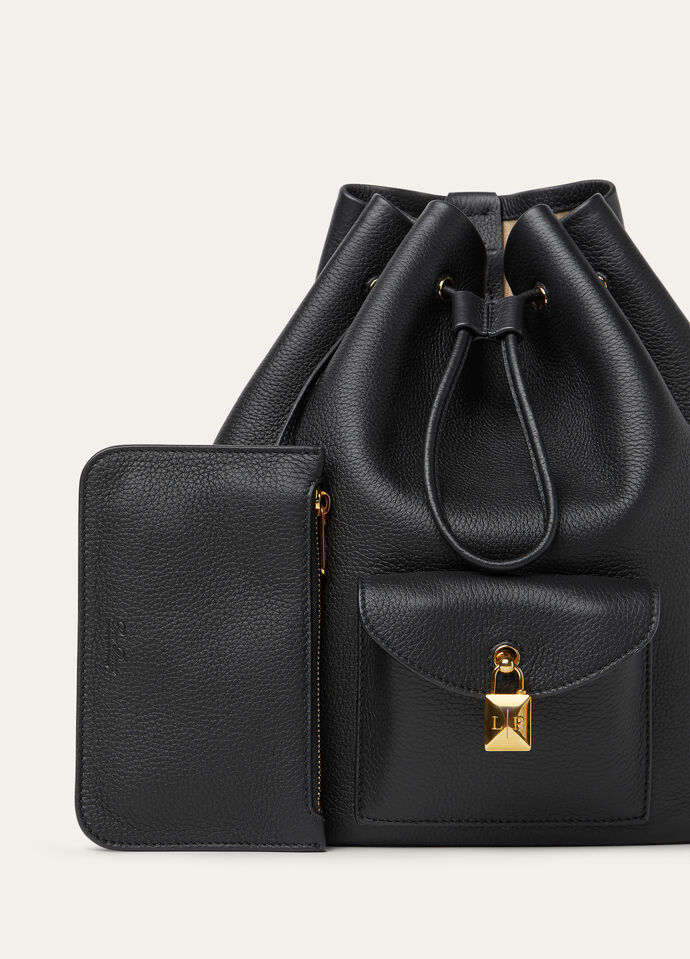 Extra Drawstring backpack L27 Calfskin Black/Sun Gold | Loro