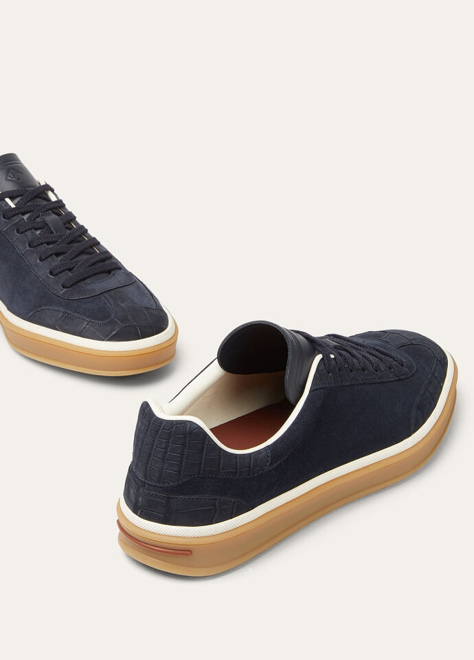 Tennis Walk Sneaker Suede Calf Split Navy Blue | Loro Piana US
