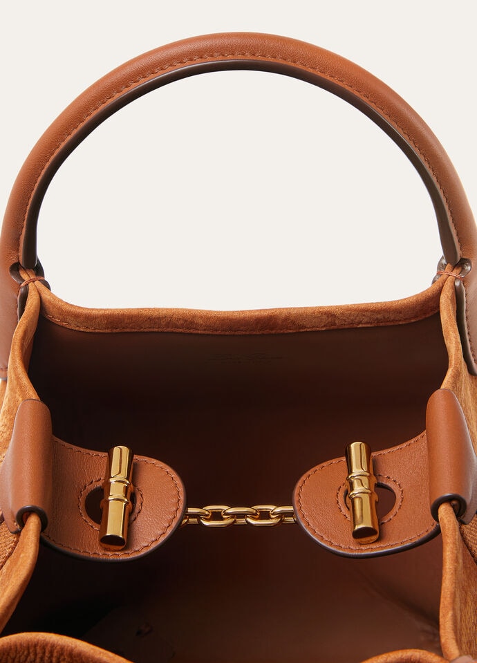 Small Bale Bag Calfskin Bon Ton Brown/Sun Gold | Loro Piana US