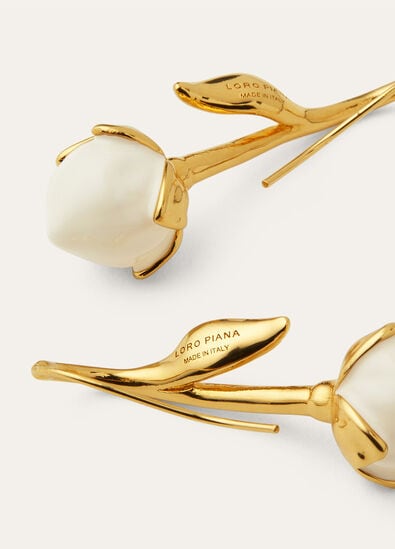 LINEN FLOWER BUD EARRINGS BRASS/ENAMEL