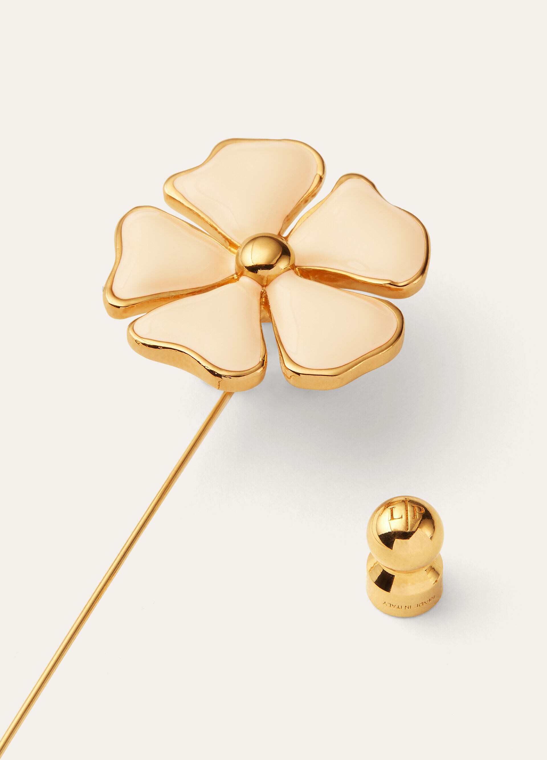BLOOMING LINEN FLOWER PIN BRASS/ENAMEL