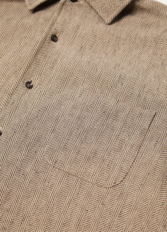 André Shirt Linen Brown Chevron | Loro Piana US