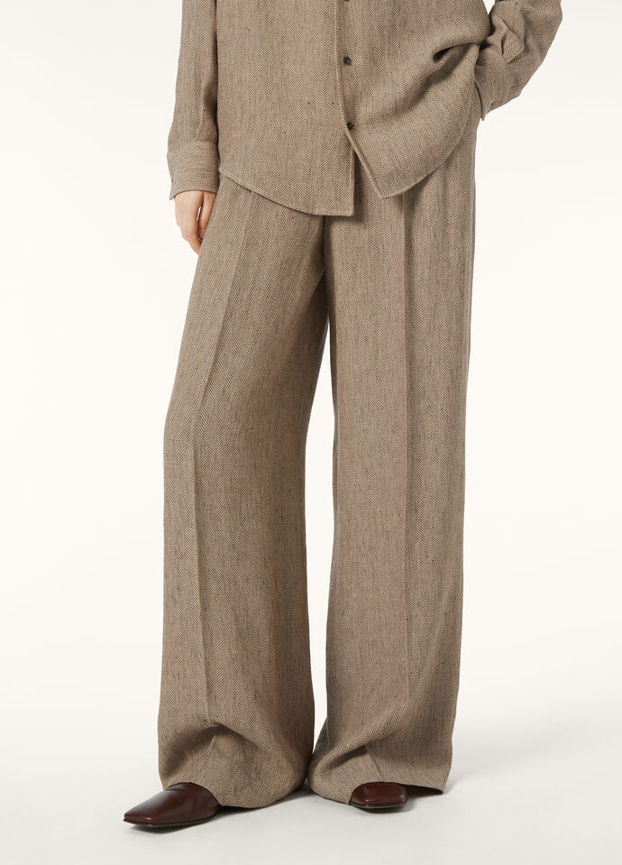 Nyack Pants Linen Brown Chevron | Loro Piana US
