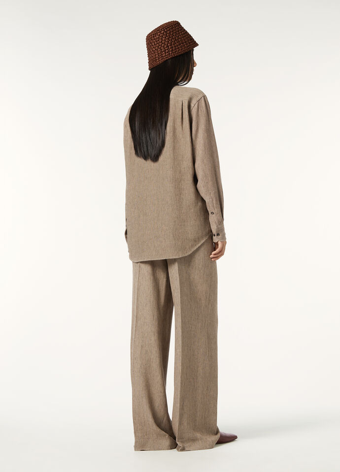 Nyack Pants Linen Brown Chevron | Loro Piana US
