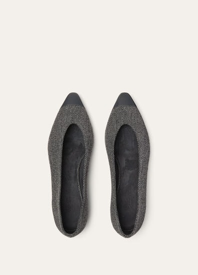 REBECCA CAP TOE BALLER. LINEN CASH RAIN & CALF