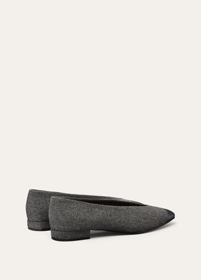 REBECCA CAP TOE BALLER. LINEN CASH RAIN & CALF