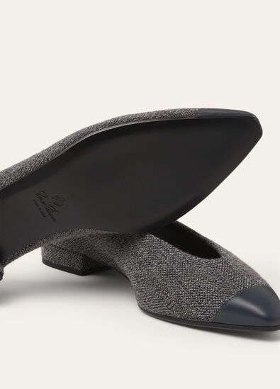 REBECCA CAP TOE BALLER. LINEN CASH RAIN & CALF