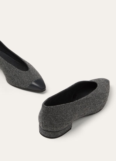REBECCA CAP TOE BALLER. LINEN CASH RAIN & CALF