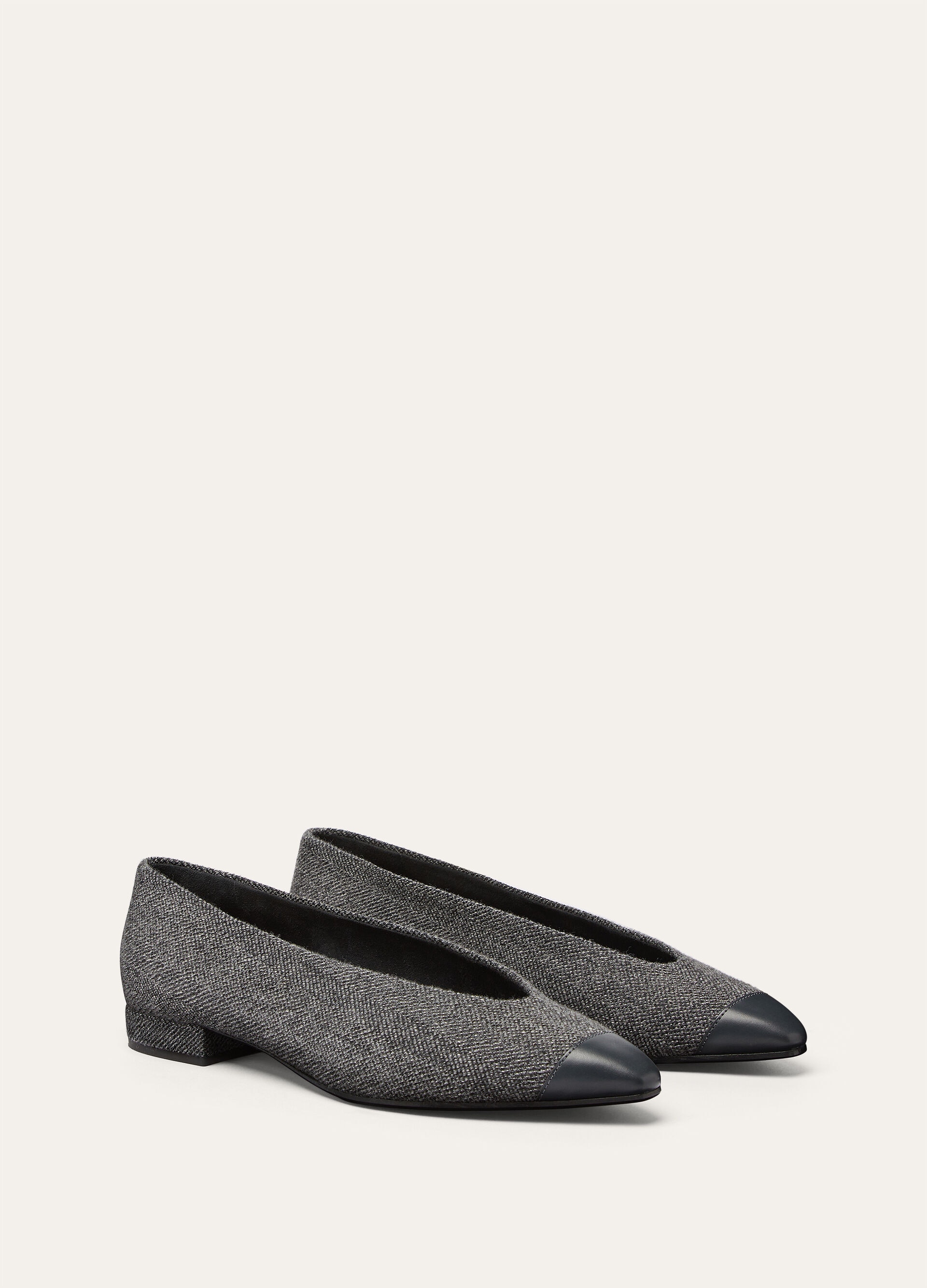REBECCA CAP TOE BALLER. LINEN CASH RAIN & CALF