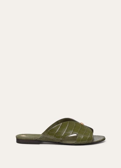 VERA FLAT MULE GLAZED ALLIGATOR