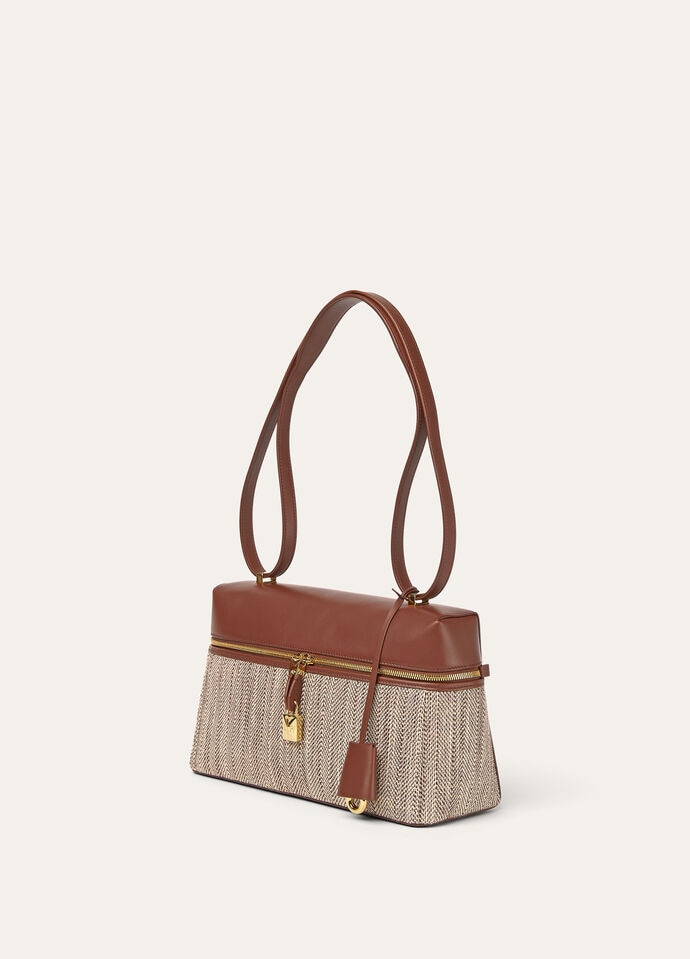 EXTRA BAG L27 SILK LINEN CHEVRON ROUNDED LEATHER_FAP5052_F6WE_NR_5