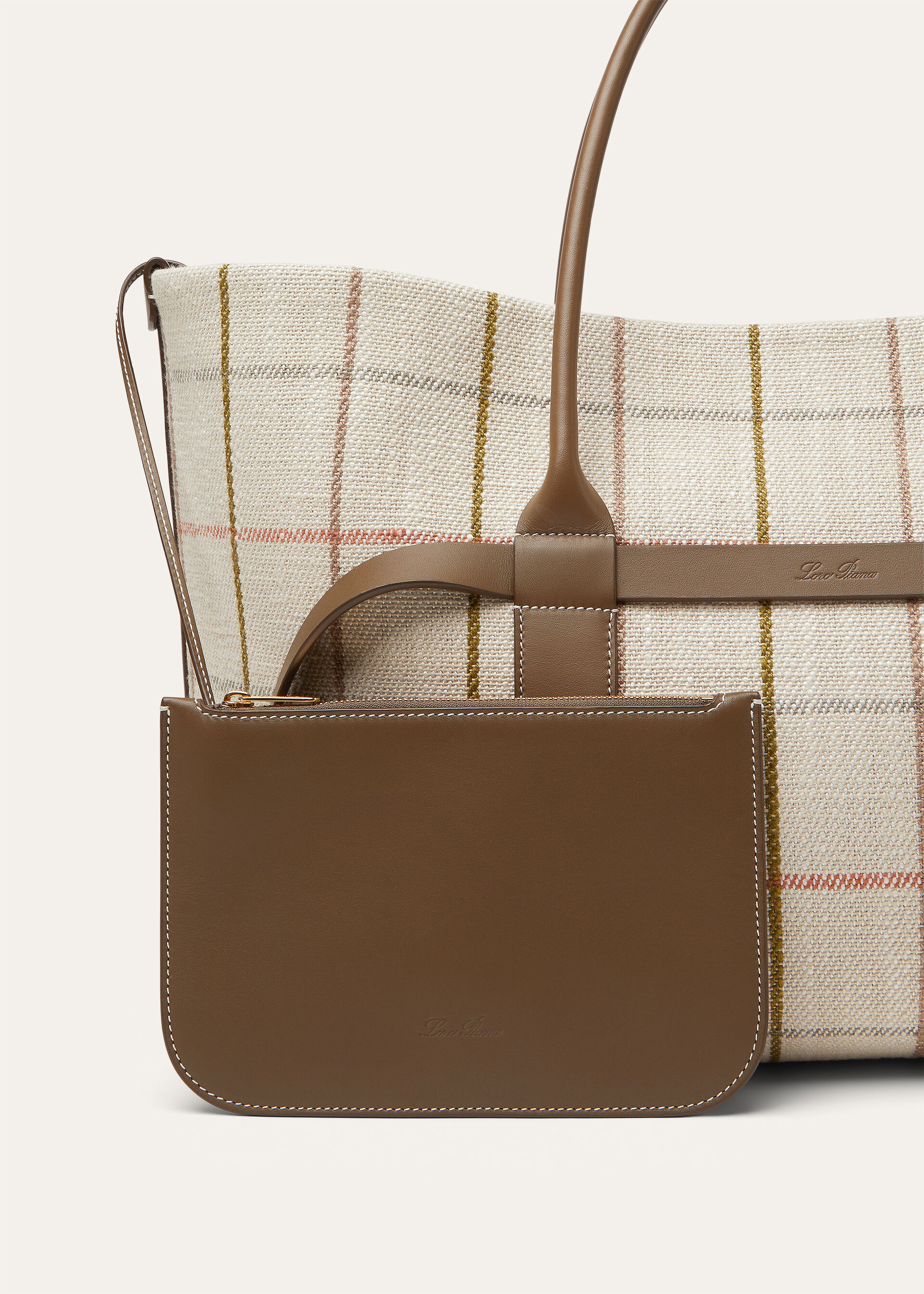 GHIERA SHOPPER LARGE BELT LINEN JACQUARD RNDD LTHR