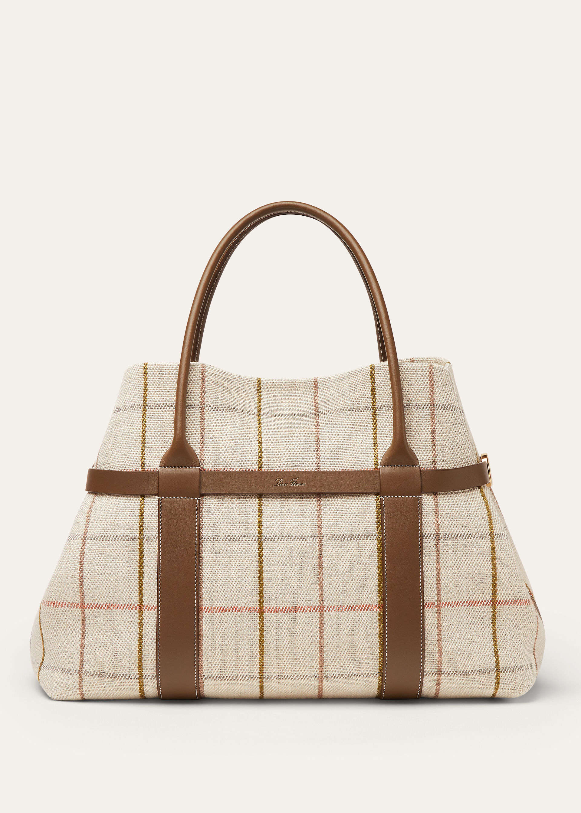 GHIERA SHOPPER LARGE BELT LINEN JACQUARD RNDD LTHR