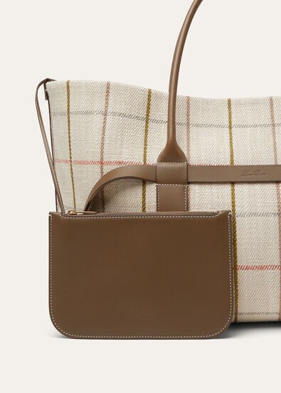 GHIERA SHOPPER LARGE BELT LINEN JACQUARD RNDD LTHR