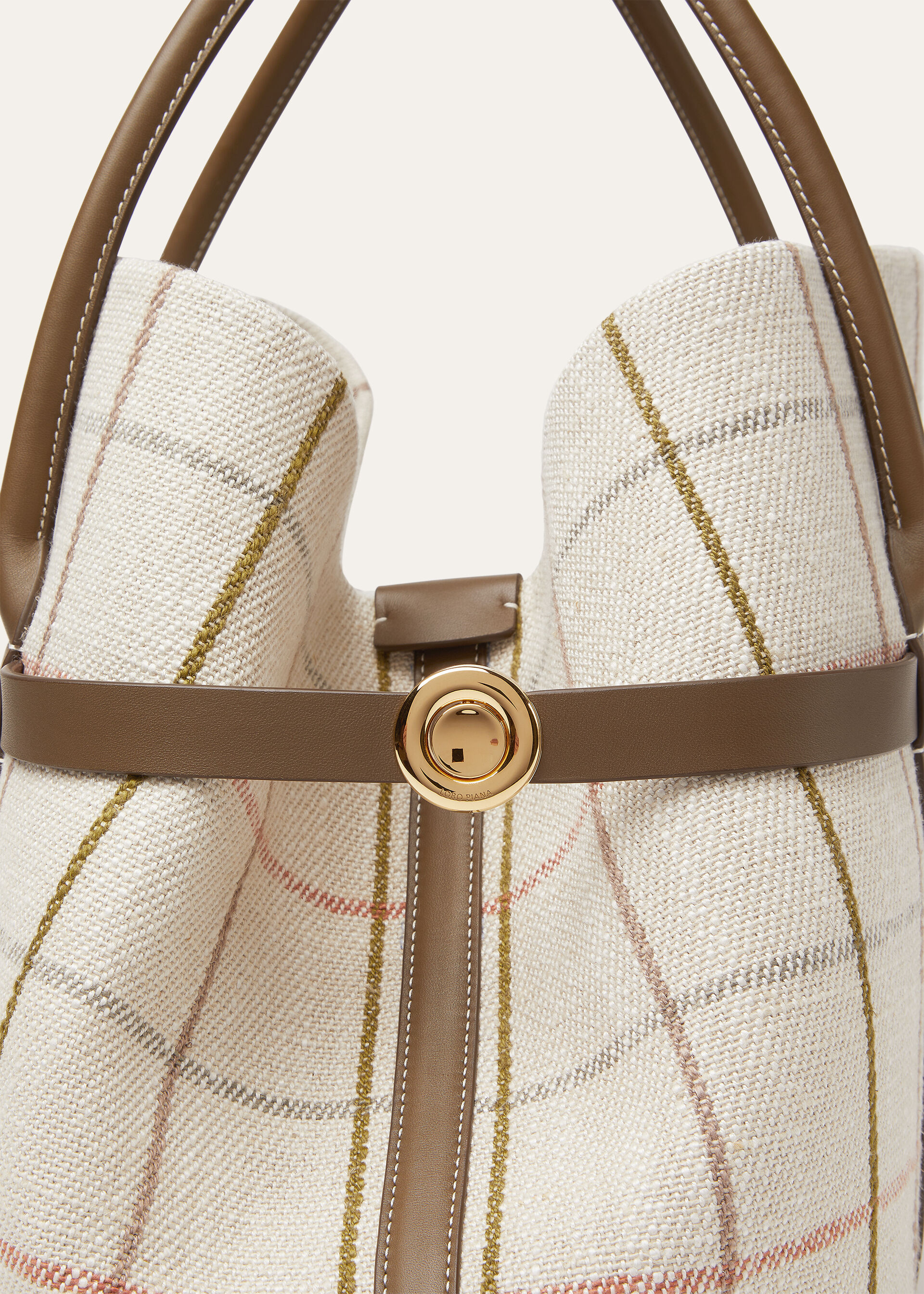 GHIERA SHOPPER LARGE BELT LINEN JACQUARD RNDD LTHR