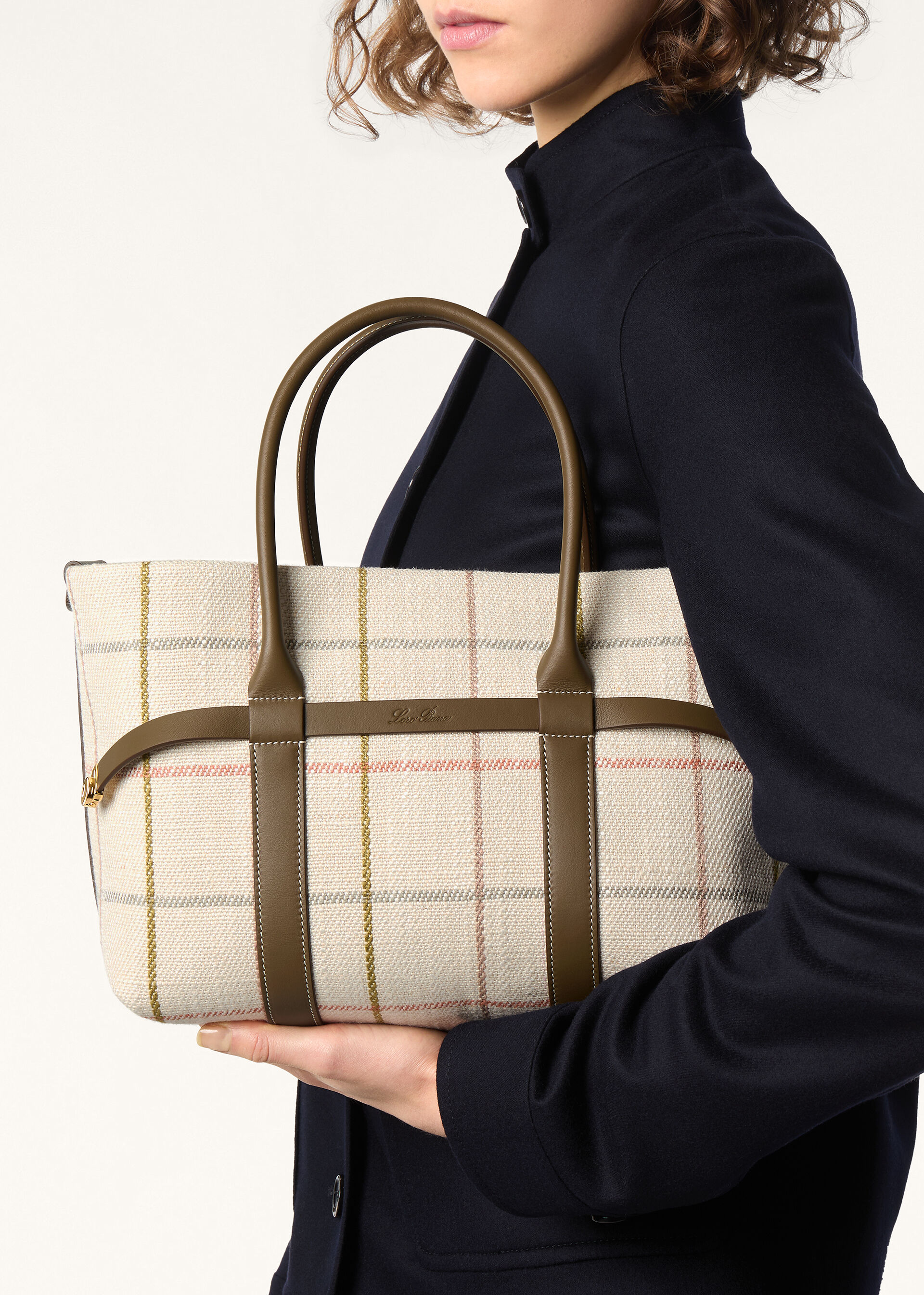 GHIERA SHOPPER SMALL BELT  LINEN JACQ RNDD LTHR