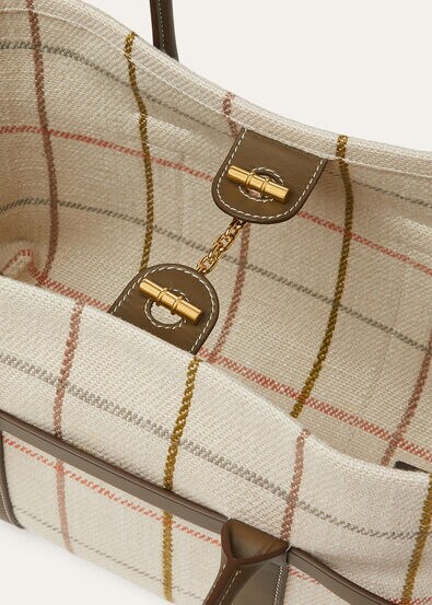 GHIERA SHOPPER SMALL BELT  LINEN JACQ RNDD LTHR