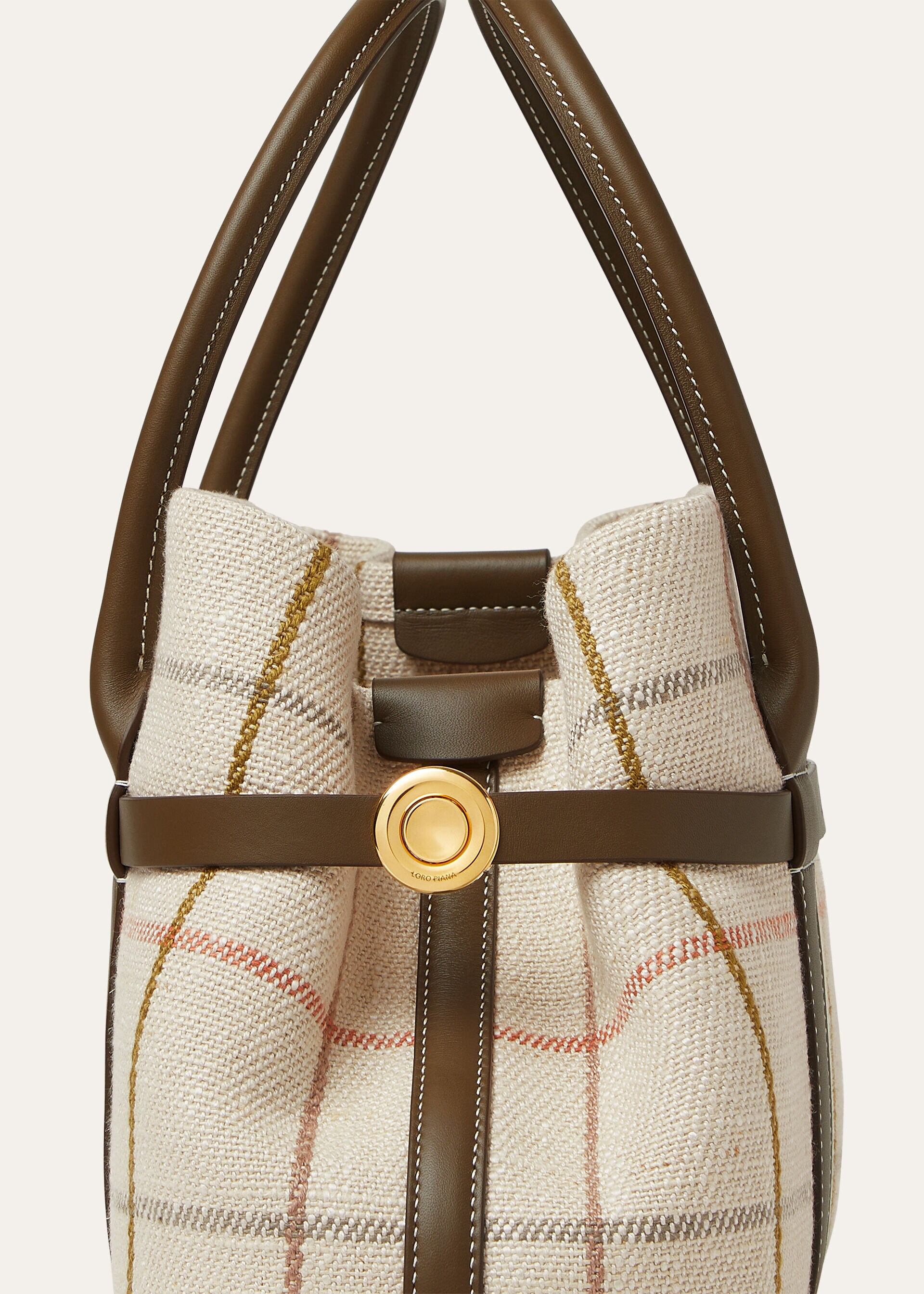 GHIERA SHOPPER SMALL BELT  LINEN JACQ RNDD LTHR