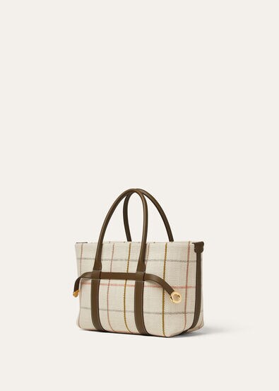 GHIERA SHOPPER SMALL BELT  LINEN JACQ RNDD LTHR