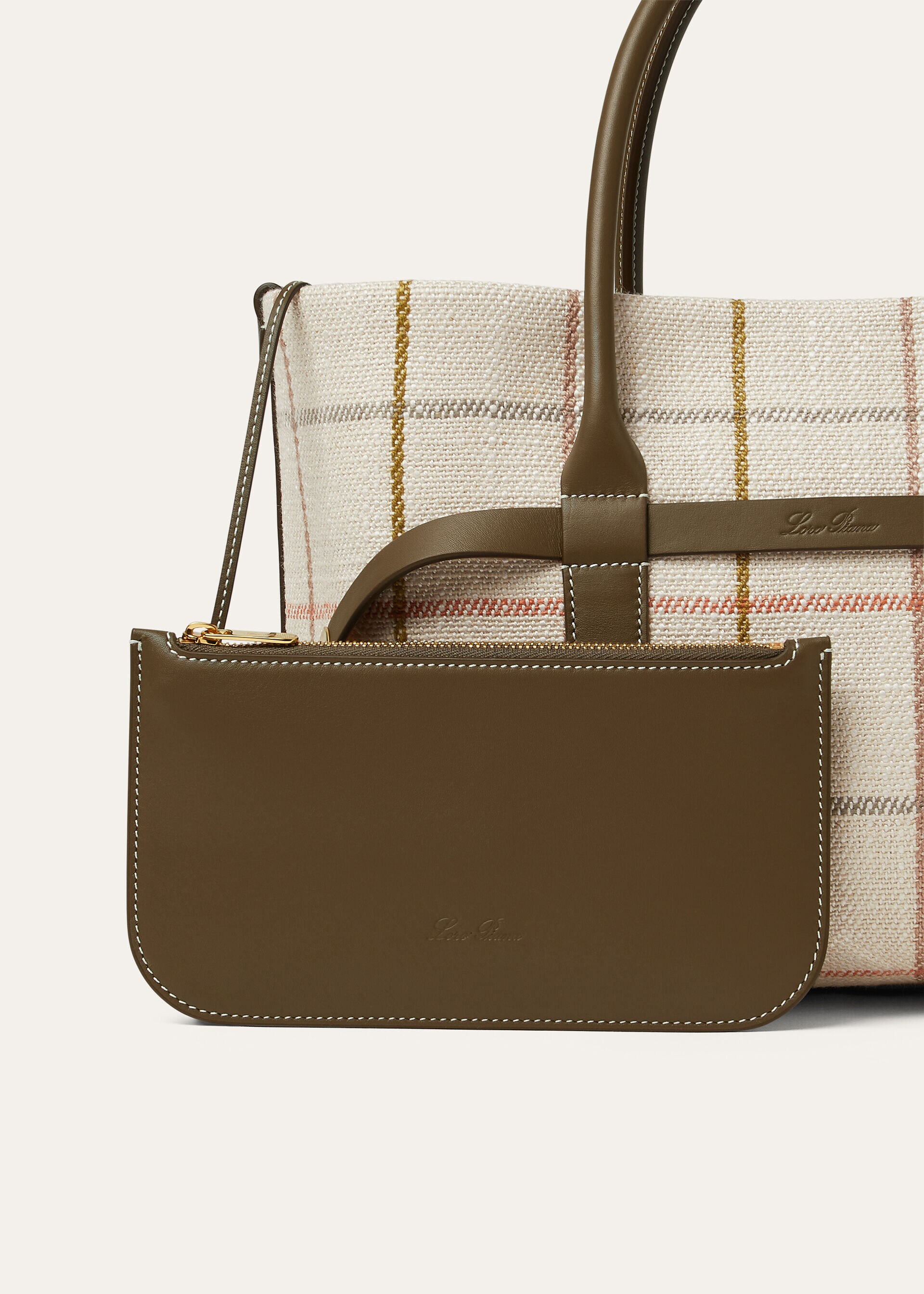 GHIERA SHOPPER SMALL BELT  LINEN JACQ RNDD LTHR