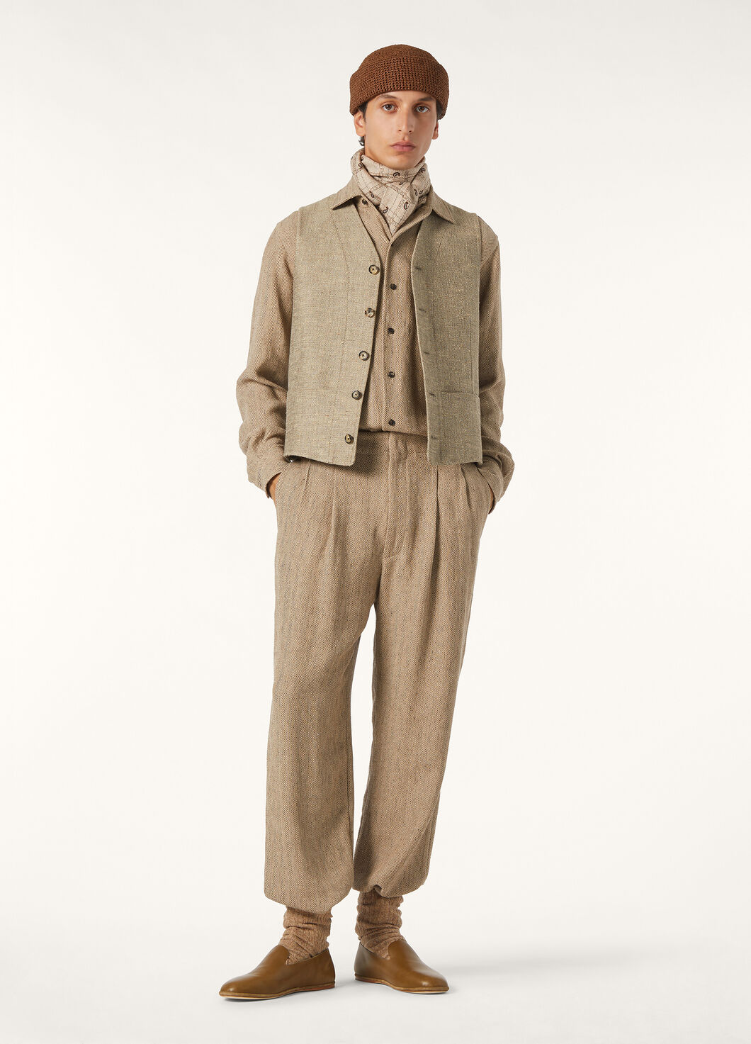 JOETSU TROUSERS SUMMER LINEN CREPE CHEVRON_FAP6269_F6MB_1