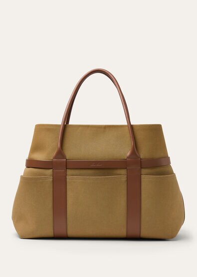 GHIERA SHOPPER LG EQUESTRIAN PCKTS CANVAS/RND LTHR