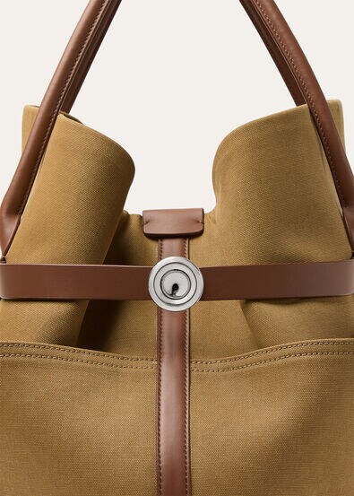 GHIERA SHOPPER LG EQUESTRIAN PCKTS CANVAS/RND LTHR