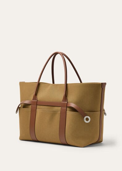 GHIERA SHOPPER LG EQUESTRIAN PCKTS CANVAS/RND LTHR