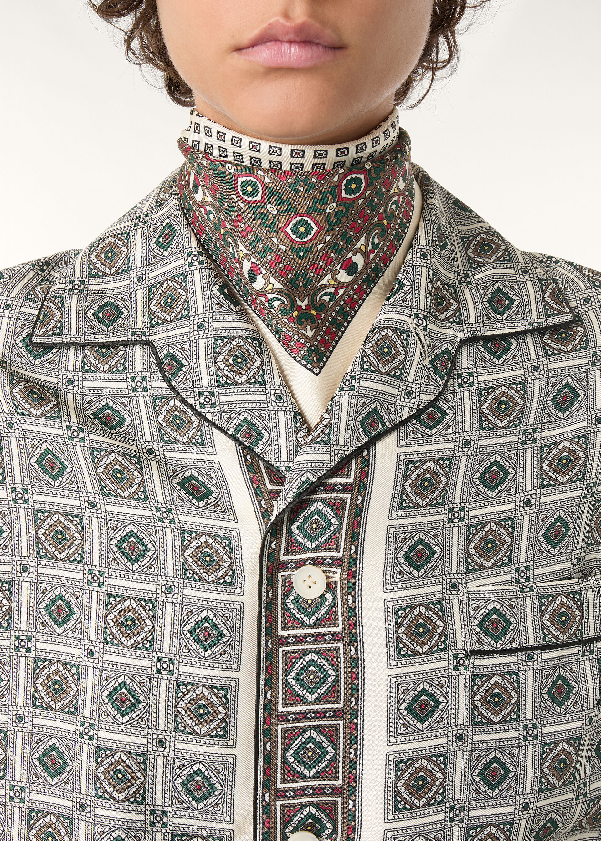 LIAN SHIRT LP MENDOZA BORDER SILK TWILL