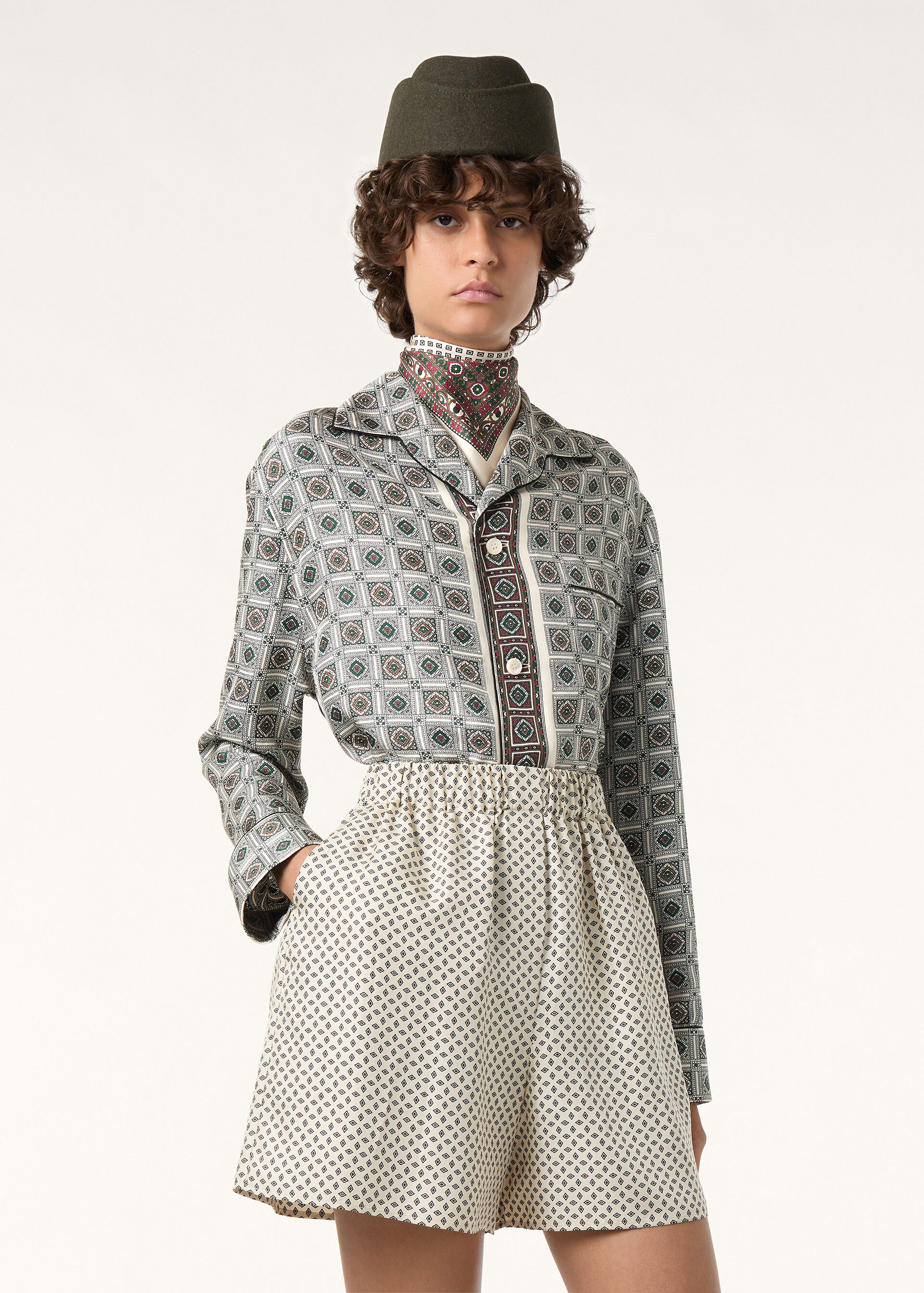 LIAN SHIRT LP MENDOZA BORDER SILK TWILL