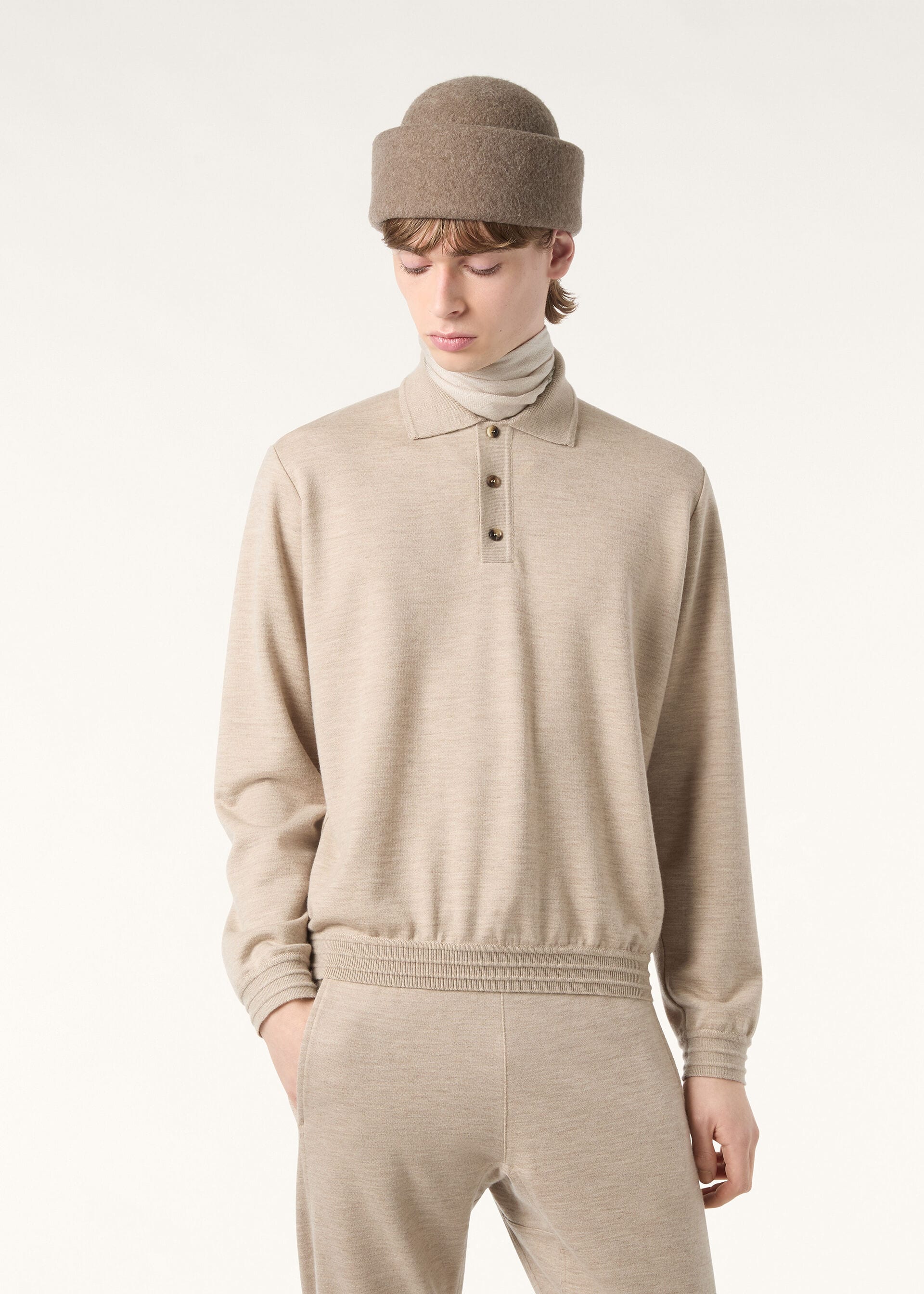 COCOONING POLO LS CASH RAW FLEECE