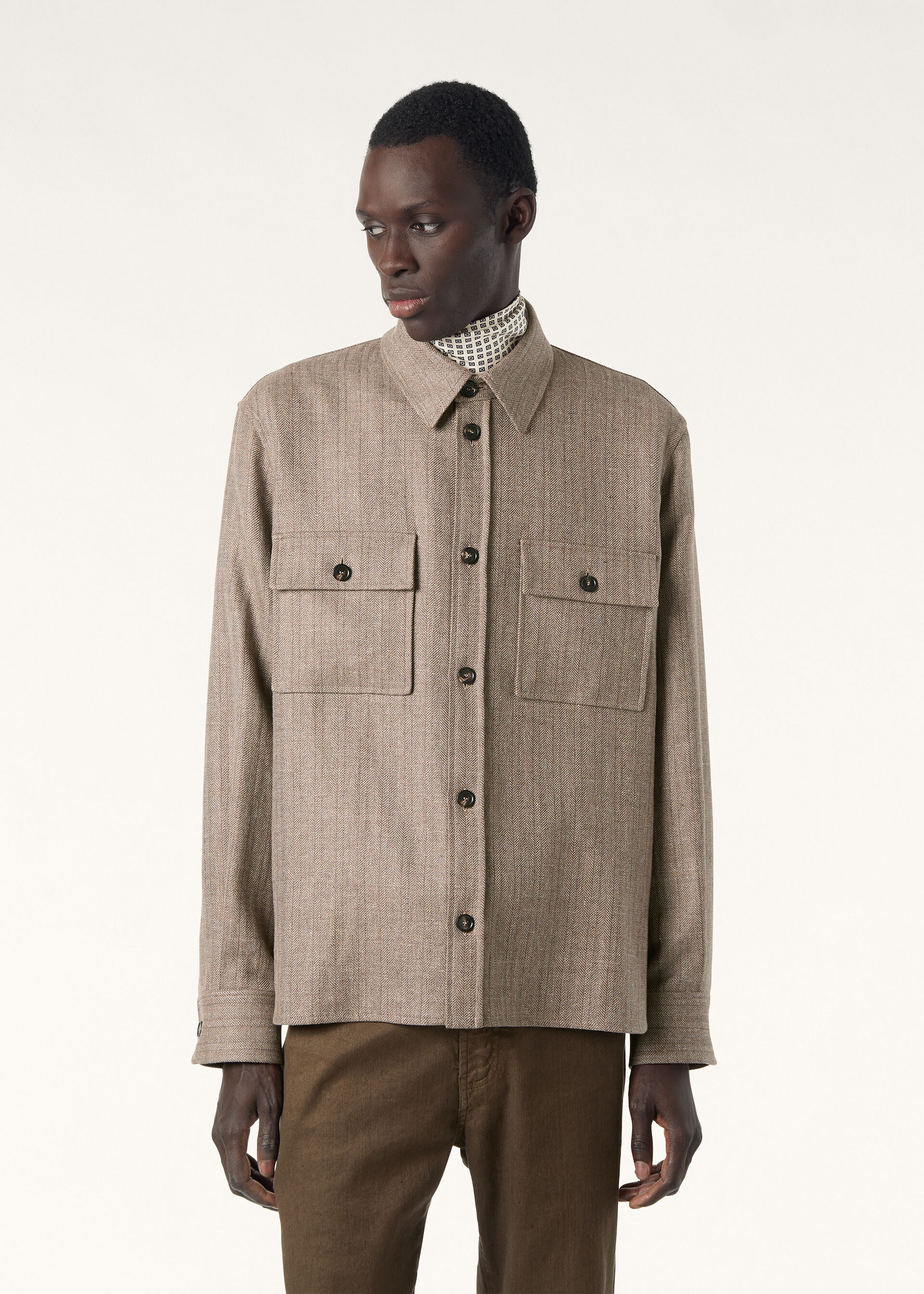 JIM OVERSHIRT WOOL LINEN HERRINGBONE TWEED